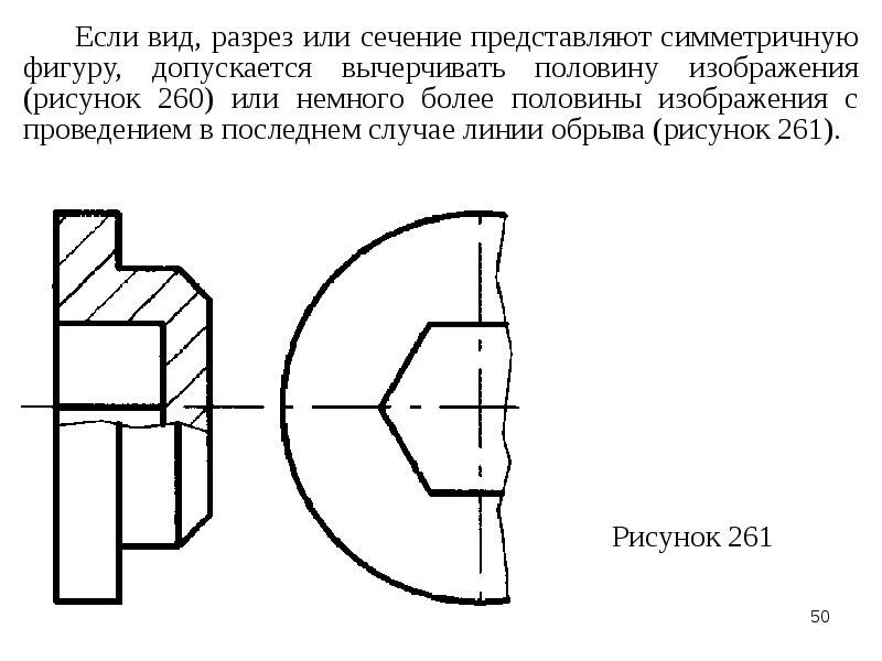 Изображения вынесенного несимметричного сечения. Обрыв детали. Изображение длинных деталей на чертеже. Приспособление для высверливания обломанных болтов шпилек. Для высверливания сломанных болтов приспособление.