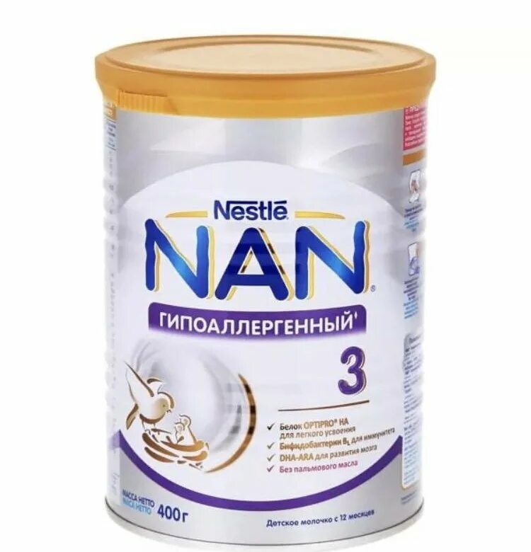 Купить смесь nan. Смесь нан гипоаллергенная 3. Nan 3 Optipro на гипоаллергенный. Nan Optipro 3 400. Смесь молочная нан-3 оптипро гипоаллергенная 400г.