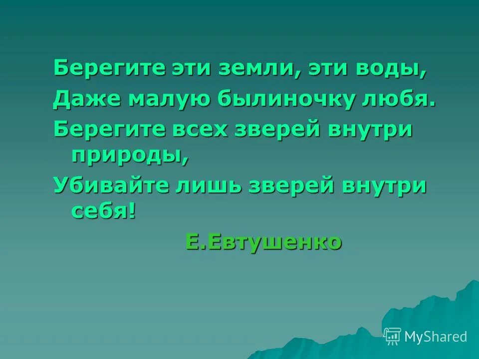 Берегите эти земли эти воды даже малую былиночку любя. Почему природа друг