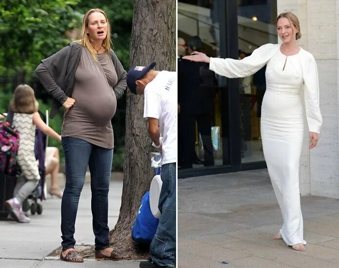 До и после беременности фото. Ума Турман после родов. Ума Турман растолстела. Эмбер растолстела.