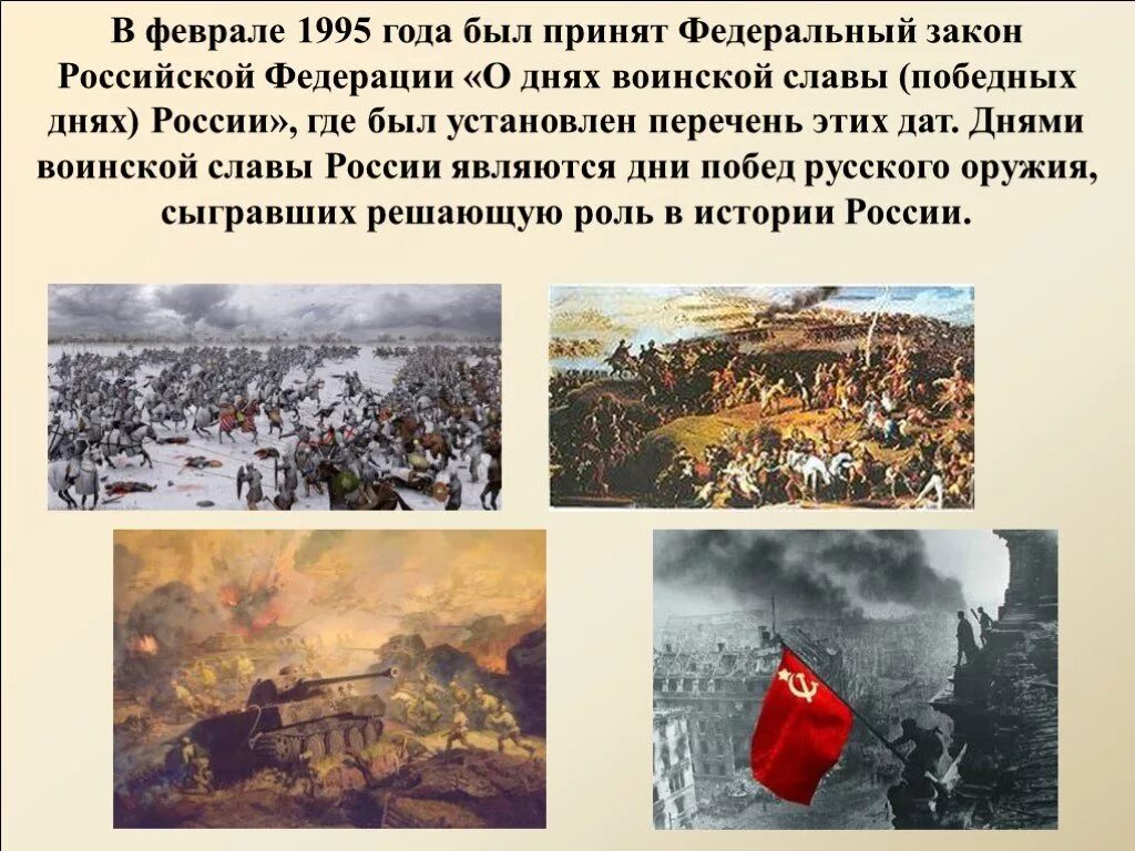 Дни воинской славы россии 1995. Дни воинской славы России. ФЗ О днях воинской славы. Дни воинской славы победные дни России. 10 Февраля 1995 дни воинской славы России.