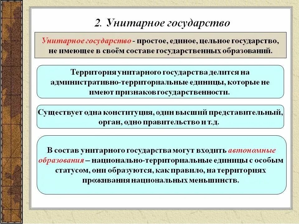Выберите форму государства характеризующую территориальную