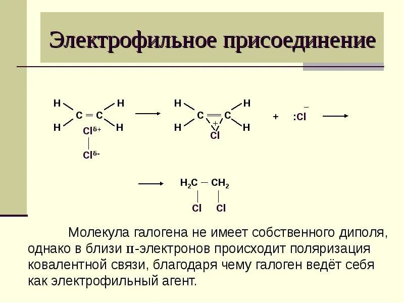 Присоединение свободных. Реакция электрофильного присоединения хлора. электрофильное присоединение бутена. электрофильное присоединение циклопропана. изопрен электрофильное присоединение.