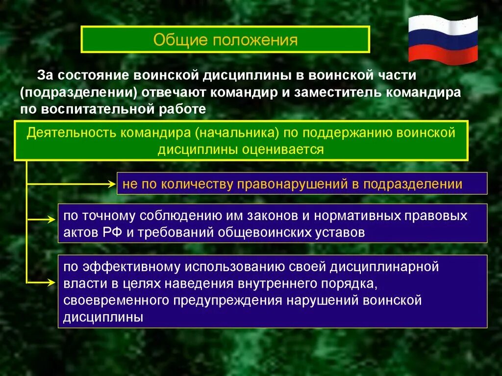 Организация воинской деятельности. Состояние воинской дисциплины. Оценка состояния воинской дисциплины. Поддержание воинской дисциплины. Воинская дисциплина основные положения.