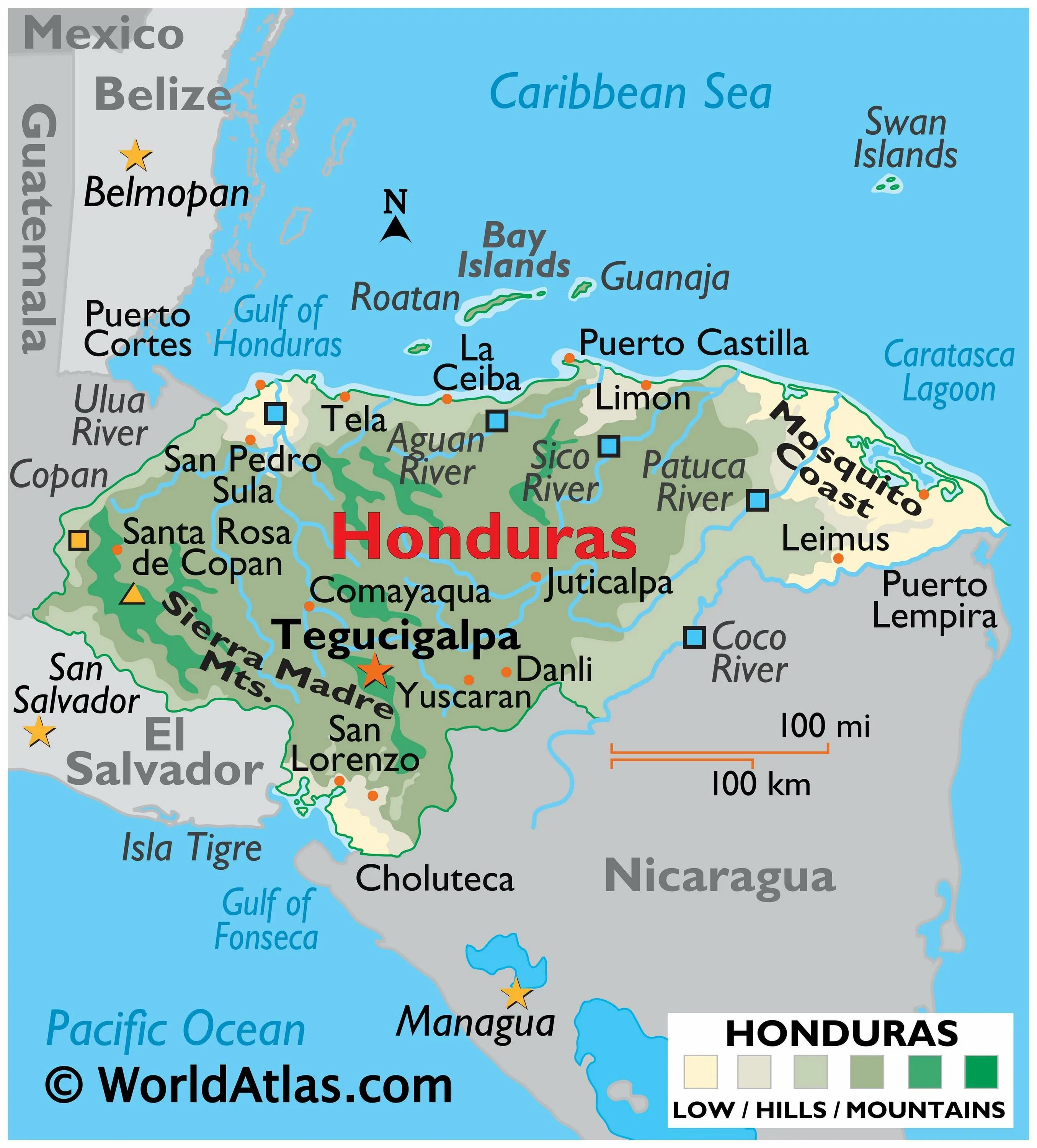 Honduras на карте. Столица гондураса на карте