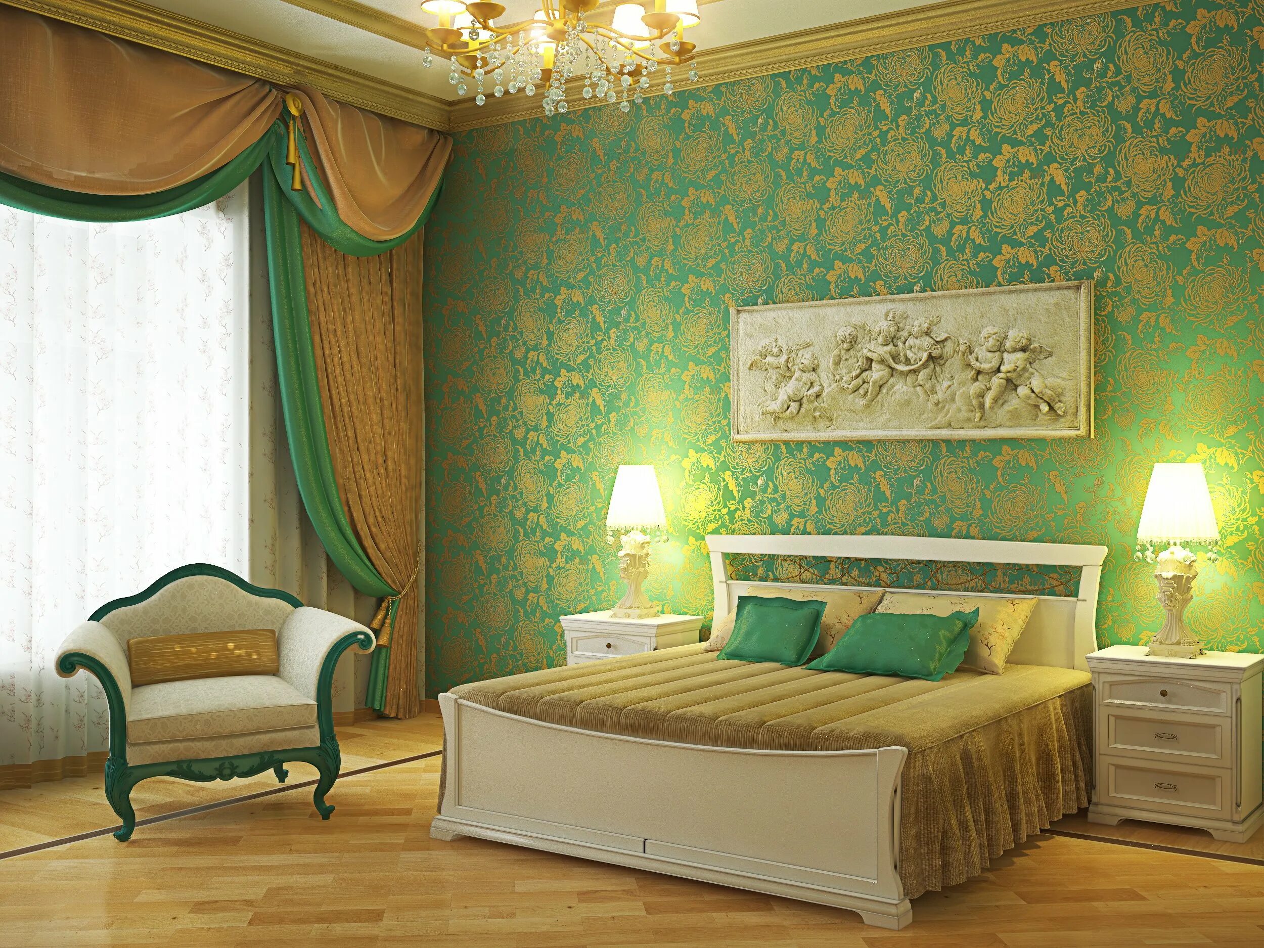 Золотисто зеленело. Зеленая спальня. Изумрудные обои в спальне. Спальня в зеленом цвете. Спальня в зеленых оттенках.