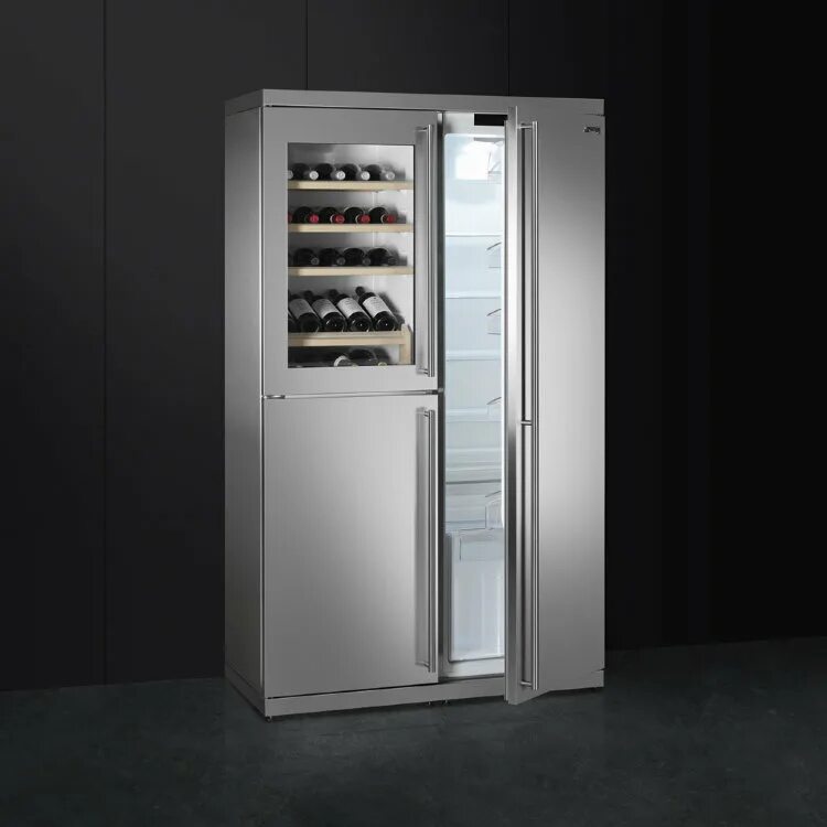 Холодильник Smeg rf354rx. Холодильник Smeg rf396lsix. Холодильник Либхер с винным шкафом Side by Side. Винный шкаф Smeg wf354lx.