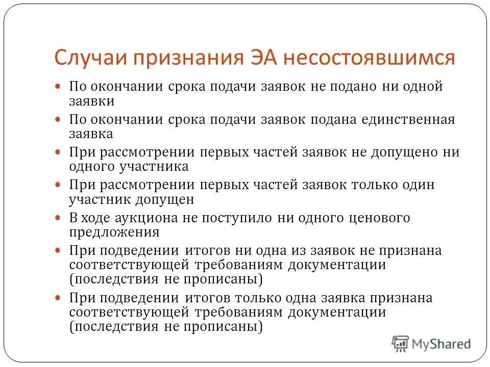 Срока подачи заявок на участие в аукционе. Последствия признания аукциона несостоявшимся. Не подано ни одного ценового предложения. Не подано ни одного ценового предложения. Запрос ценовых предложений.