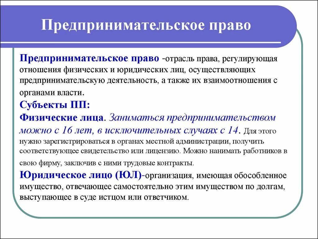 Право юридического лица осуществлять свою деятельность. Предпринимательское право. Предпринимательское право Обществознание. Правовые субъекты предпринимательской деятельности ЕГЭ. Предпринимательское право ЕГЭ.