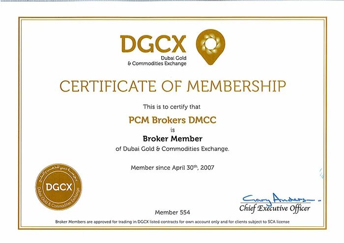 Certificate trading. Brokers licence. Broker License. Dubai Gold & Commodities Exchange (DGCX).