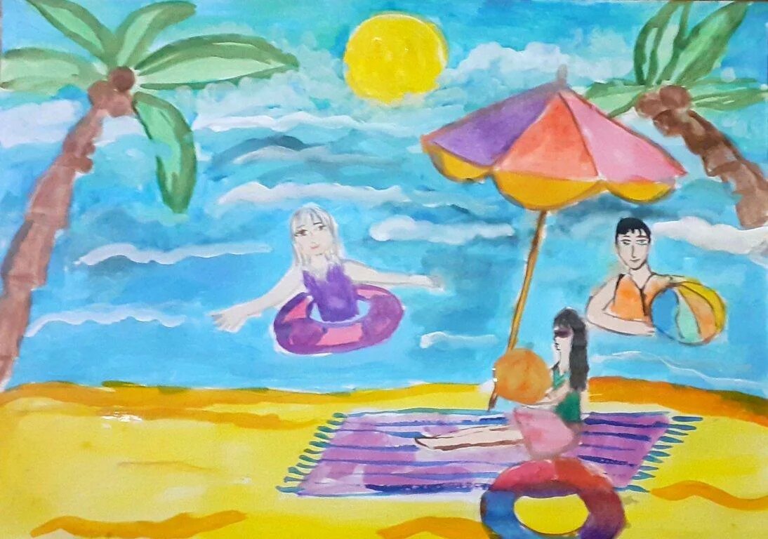 Рисунок как я отдохнул летом. Рисунок отдых на море. рисунок на тему лето моей мечты. как нарисовать лето. рисуем лето с детьми.