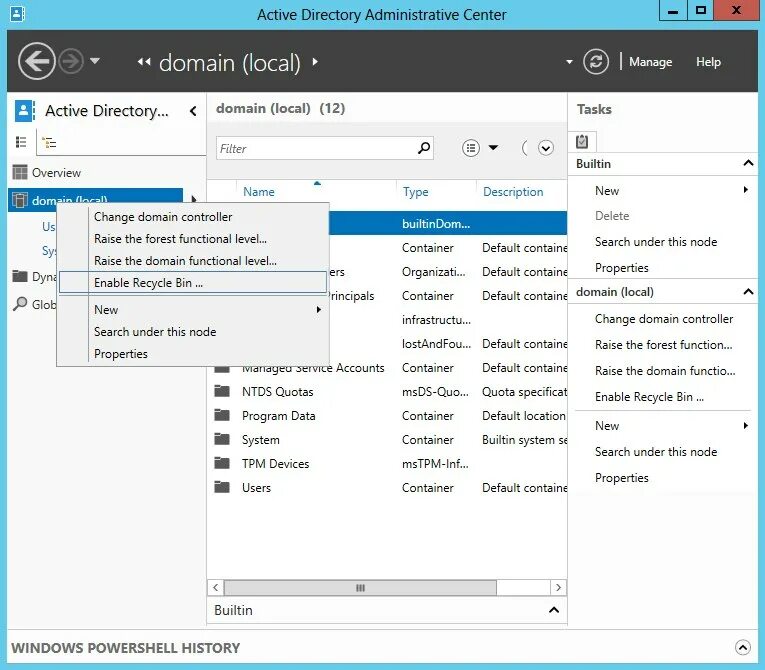 Admin directory. Active Directory Administration Center. ADAC ad Administration Center.