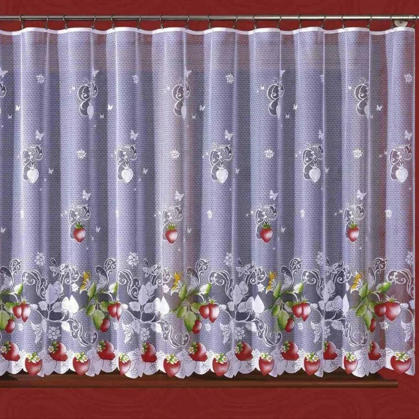 Валдберис шторы и тюль. Гардина wisan &quot;weronika&quot;, на ленте, цвет: белый, высота 150 см. короткая тюль на метраж. тюль метражом для кухни. занавески с клубникой.
