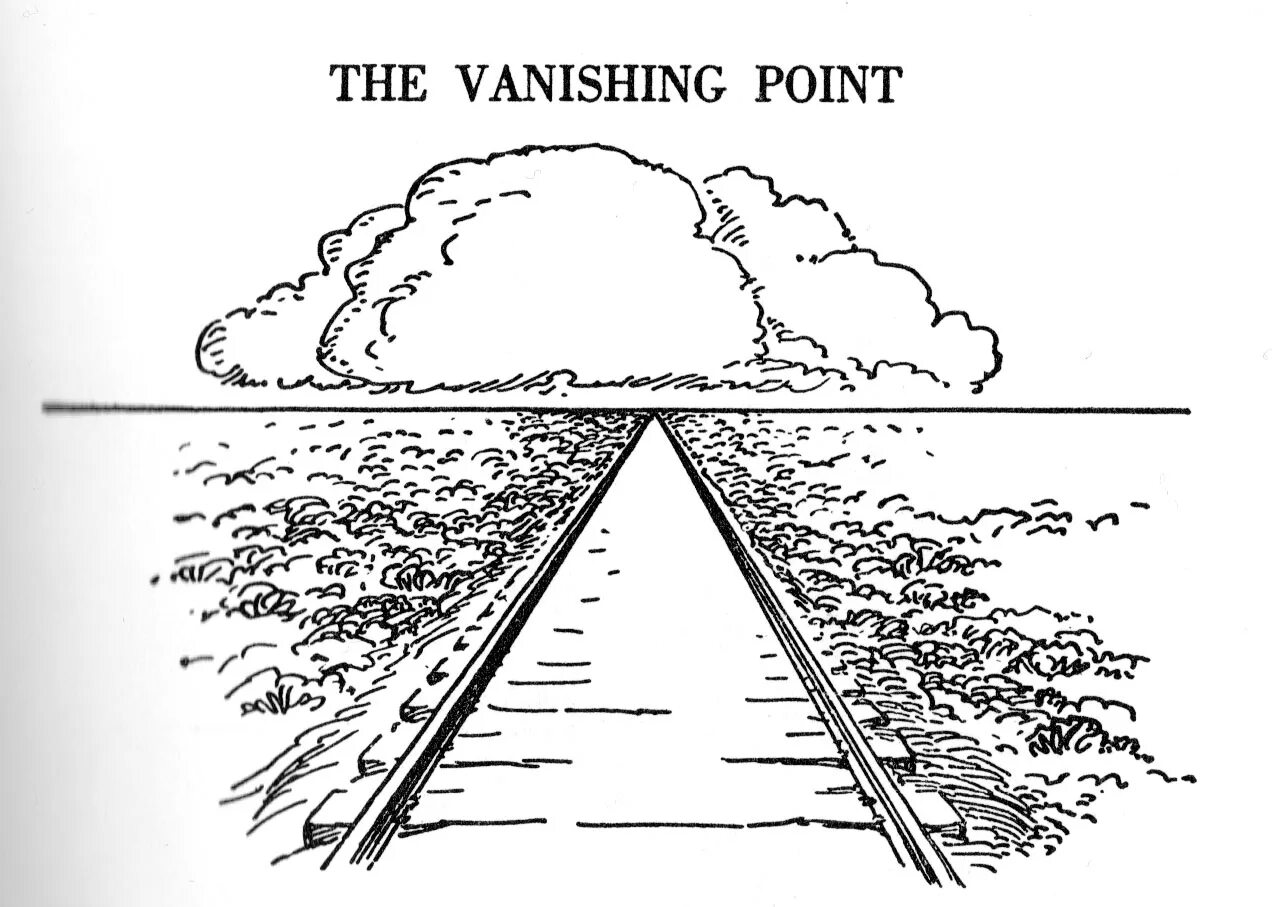 Железная дорога 1 точка схода. Точка схода в рисунке. Линейная перспектива рисунок. Рисунок с низкой линией горизонта.