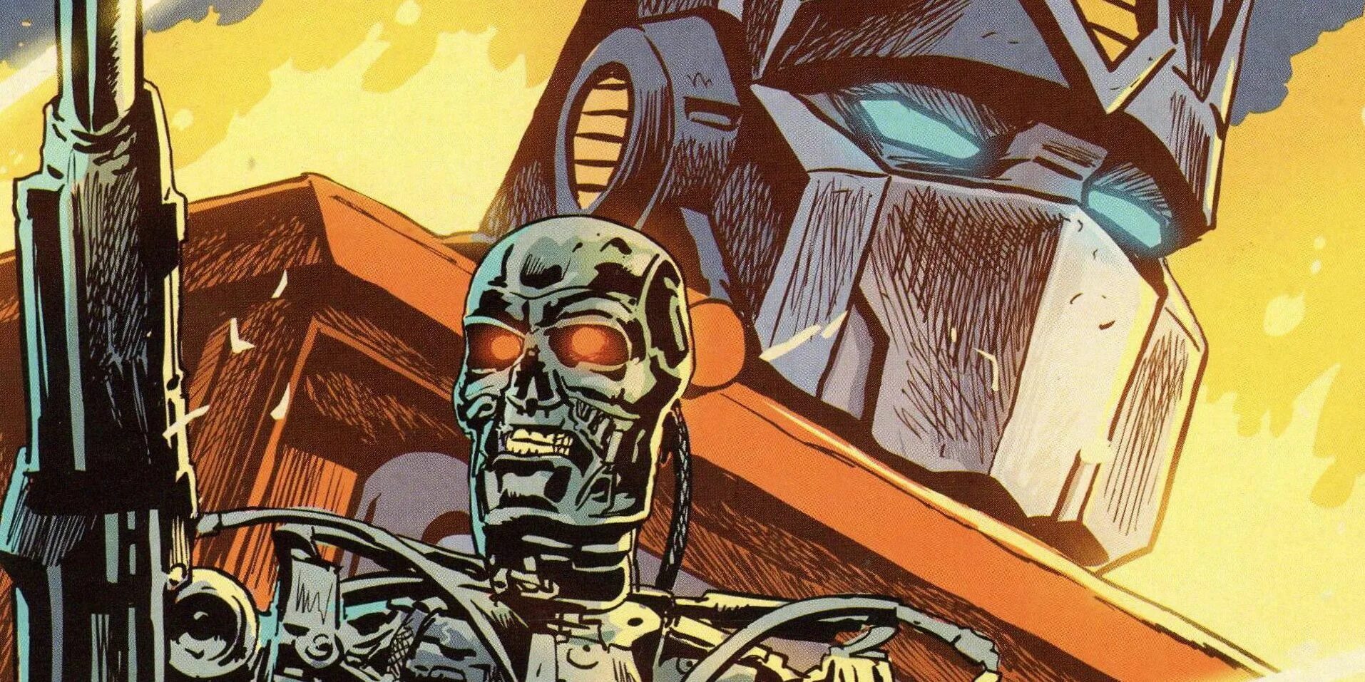Трансформеры против терминаторов. Терминатор кроссовер. Комикс Терминатор и трансформеры. Transformers versus Terminator.