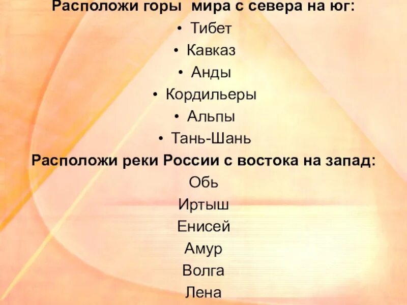 Города по порядку с севера на Юг. Расположите страны с севера на юг