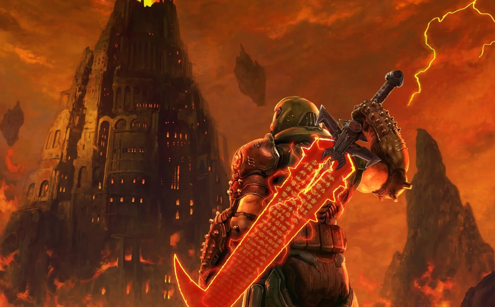 Doom eternal id software. Палач рока с мечом обои на рабочий стол. думслеер с мечом. doom eternal. doom eternal ost.