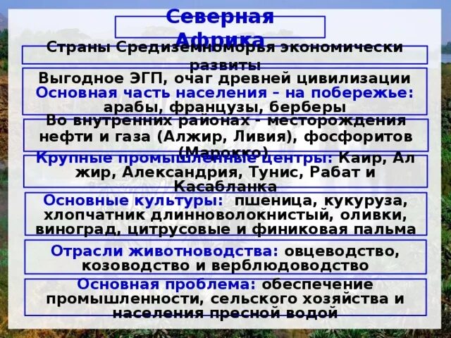 Характеристика стран Северной Африки. Характеристика Северной Африки. ЭГП Северной Африки. Хозяйство Северной Африки.