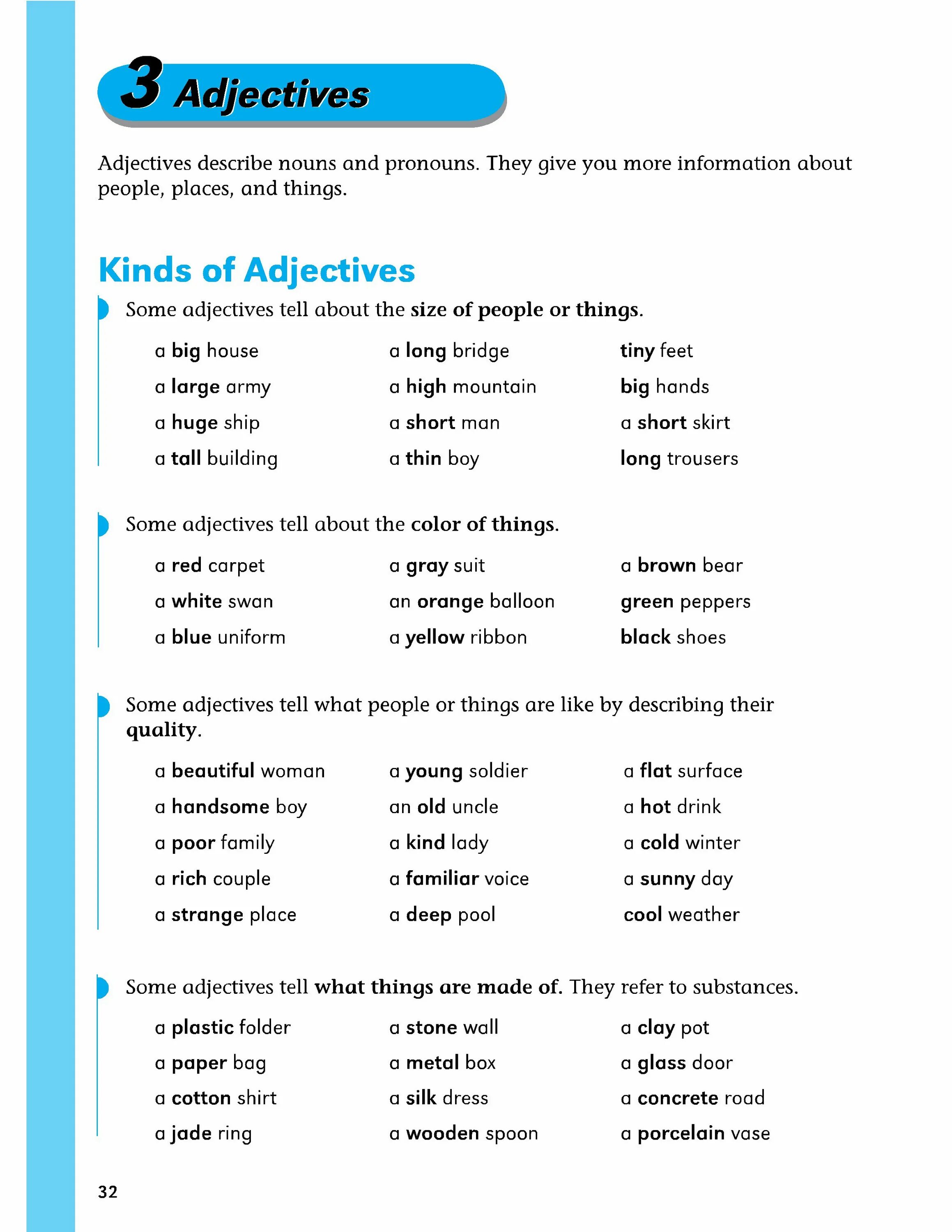 Adjectives. Adjectives describe Nouns. Adjectives describing things. Adjectives for places. Adjectives rich
