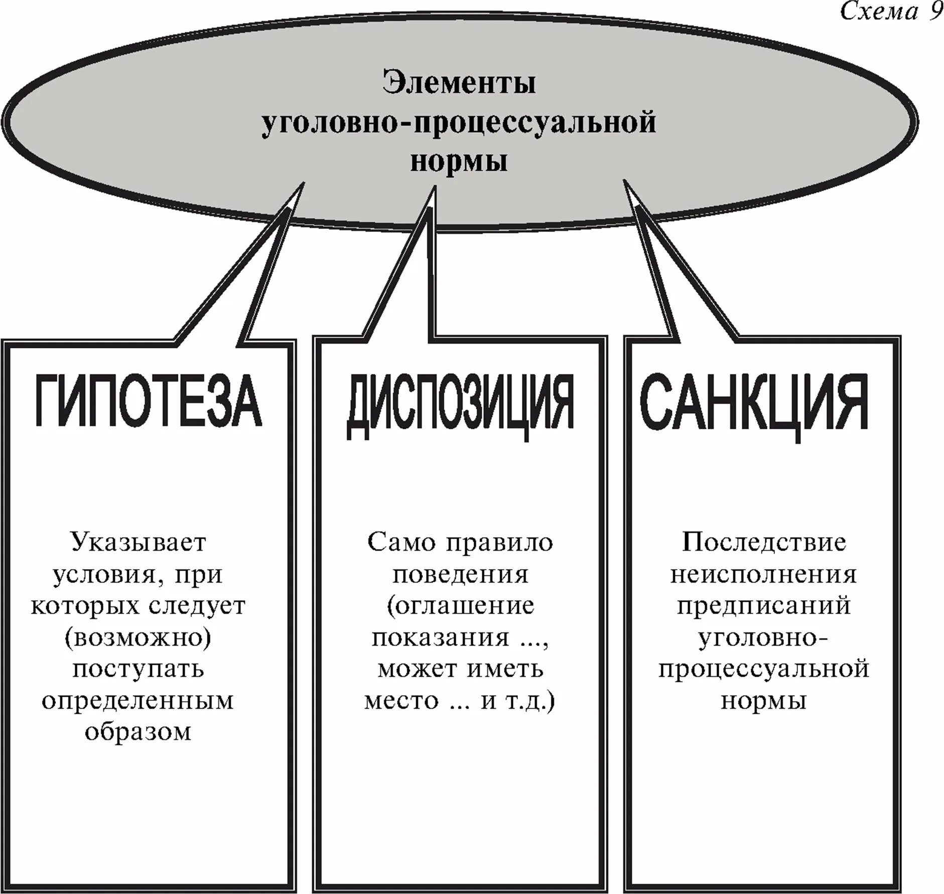 Элементы уголовного процесса. Виды уголовно-процессуальных норм. Структура уголовно-процессуальной нормы и ее виды.