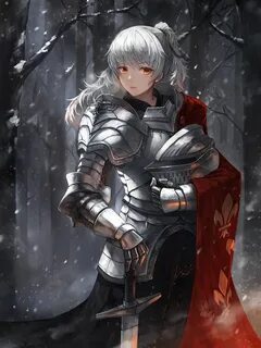 winter knight female white hair red eyes armor darksouls red cape sword by ...