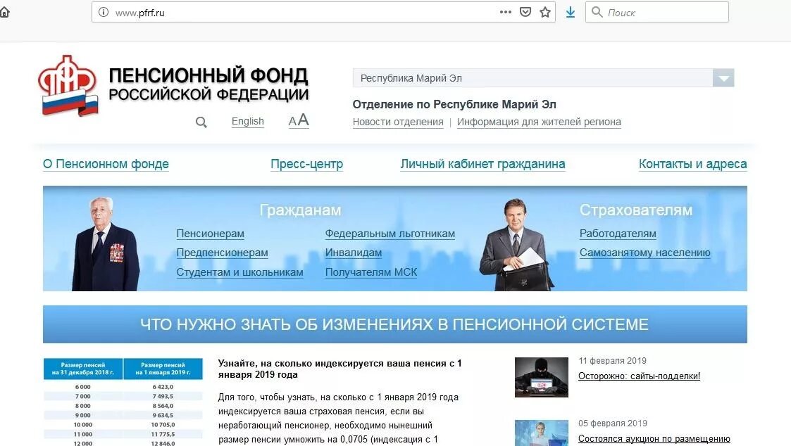 Сайт пенсионного фонда россии телефон