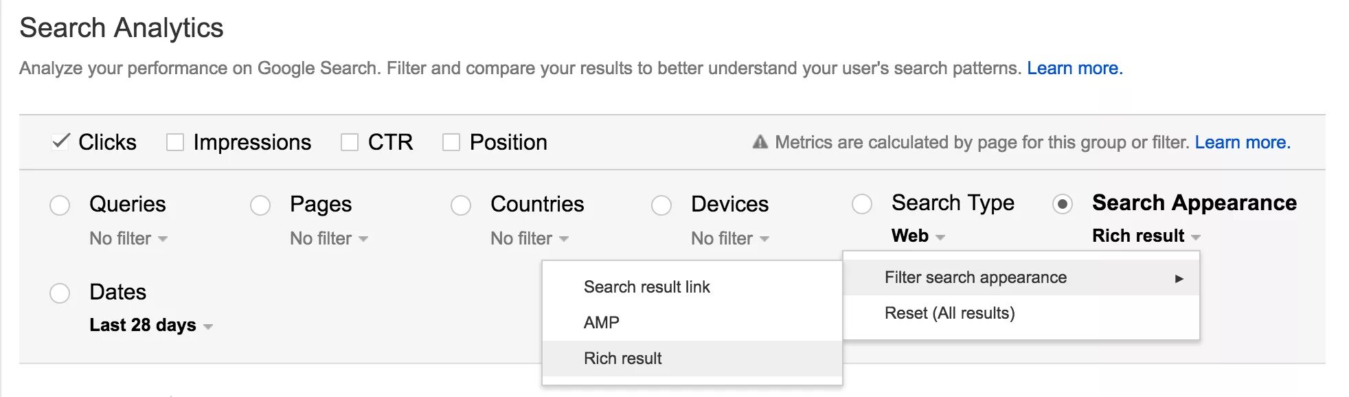 Results filters