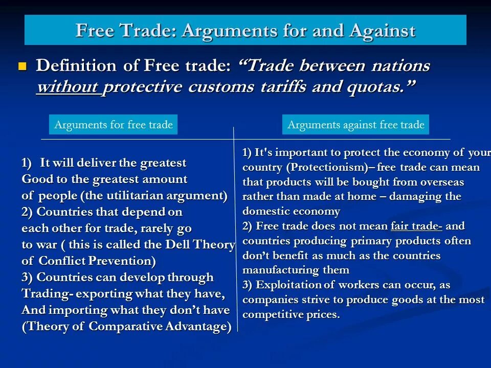 Arguments for and against. Trade Definition. Таблица arguments for arguments against.