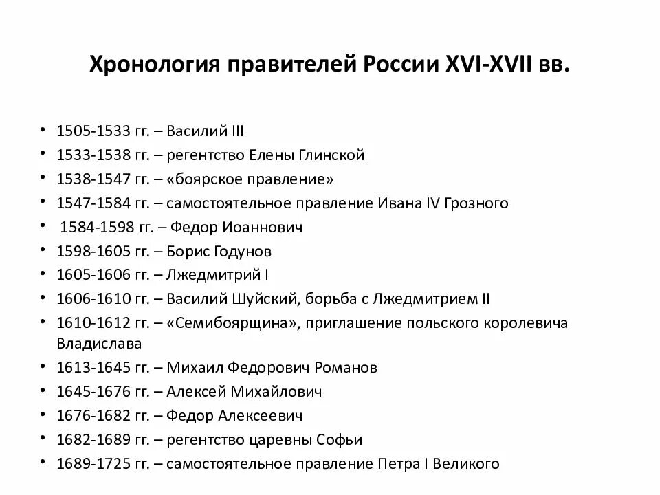 Даты событий в хронологической последовательности. Хронология правления от Ивана Грозного. Правление после Ивана Грозного таблица. Хронология правителей России от Ивана Грозного. Хронология 16-17 века правители история России.