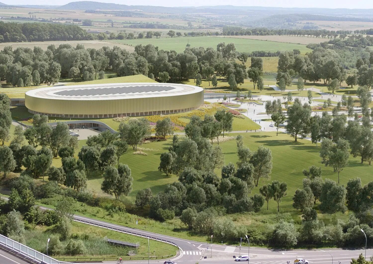 Sporting complex. Мондорф-лес-баинс. velodrome sport complex. мондорф-лес-баинс горнолыжный склон. mecanoo architects.
