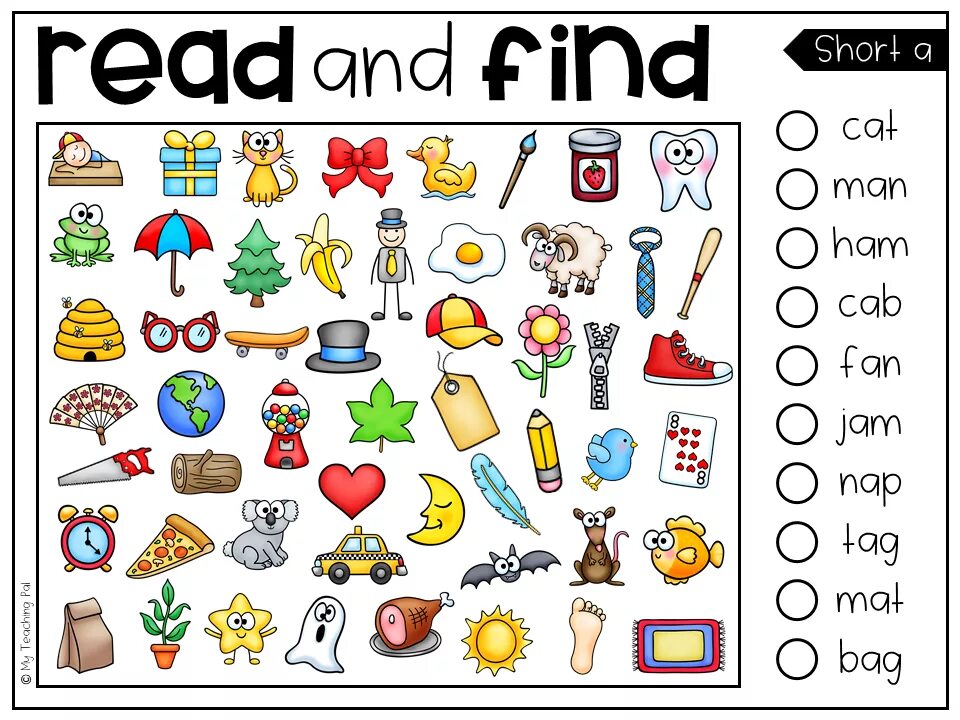 Find the words the sound. Read and find. English for Kids. CVC Words для детей. Worksheets for Kids English Words.