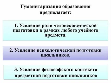 Гуманитаризация образования предполагает повышение роли общественных дисциплин