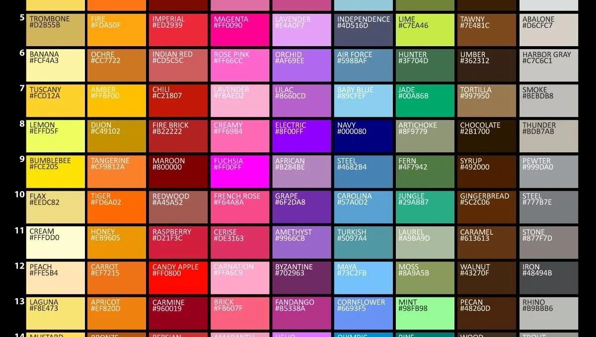 Палитра named Color. List of Colors. Color names. Colours list. Colored text name