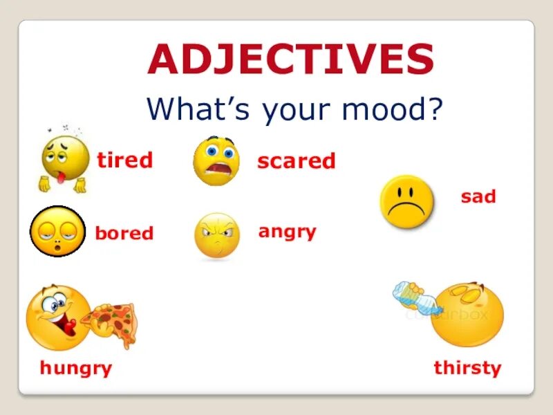 Adjectives sad. Sad bored Angry scared tired hungry. Angry, bored, Happy, hungry, Sad, scared, tired. Прилагательные английский Sad. Смайлики английские прилагательные.