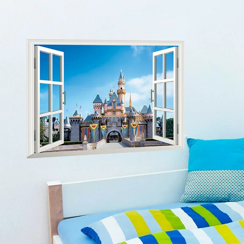 Постер в виде окна. Имитация окна в интерьере. Декоративное окно с подсветкой. Наклейка в виде окна. Наклейка в виде окна.