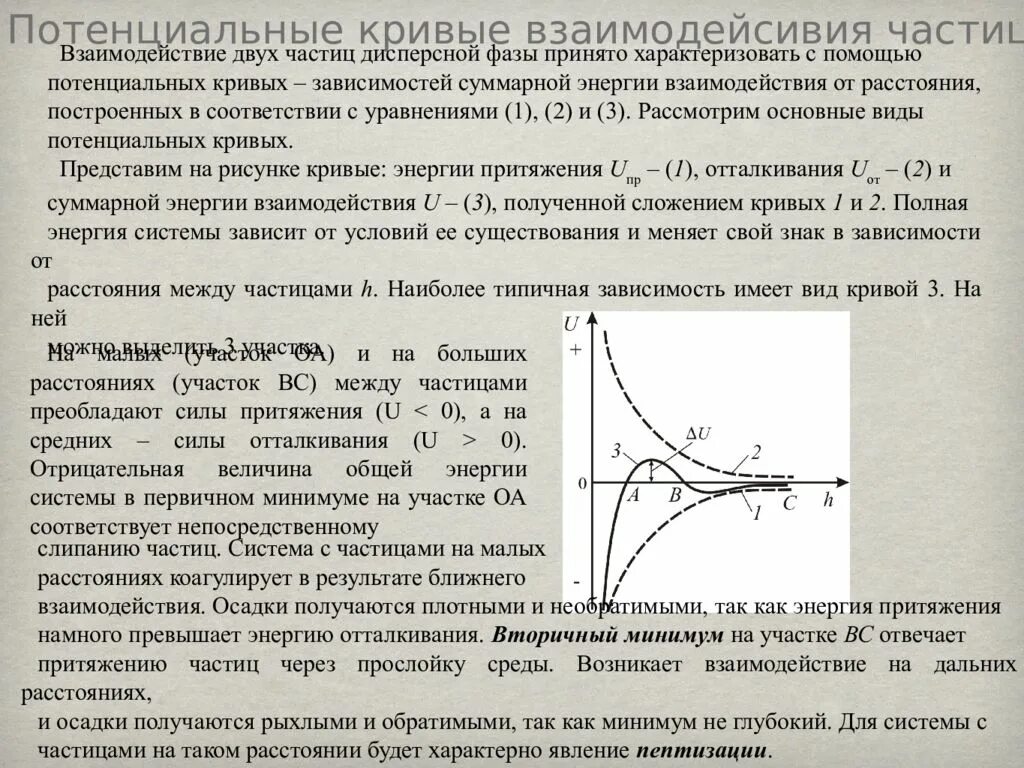 Потенциальные кривые взаимодействия. Устойчивость дисперсных систем. Потенциальная яма и потенциальный барьер. Взаимодействие частиц.