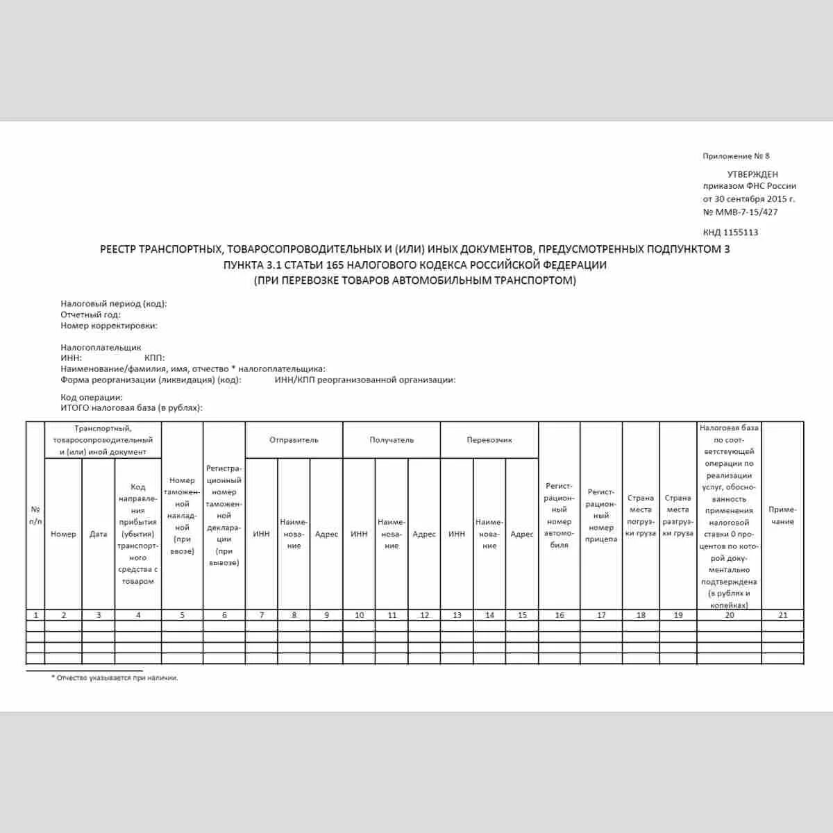 Документы подтверждающие обоснованность. Реестр транспортных товаросопроводительных документов. Реестр КНД 1155112. Форма реестр перевозок. КНД 1155113 пример заполнения.