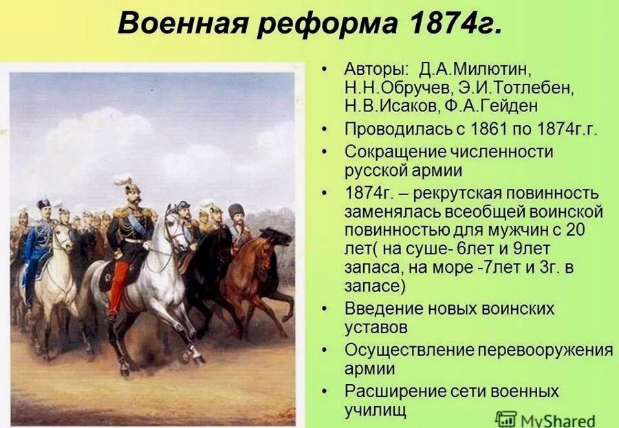 Служба при александре 2. Военная реформа 1874. 1874 Год реформа. Суть военной реформы 1874 года.