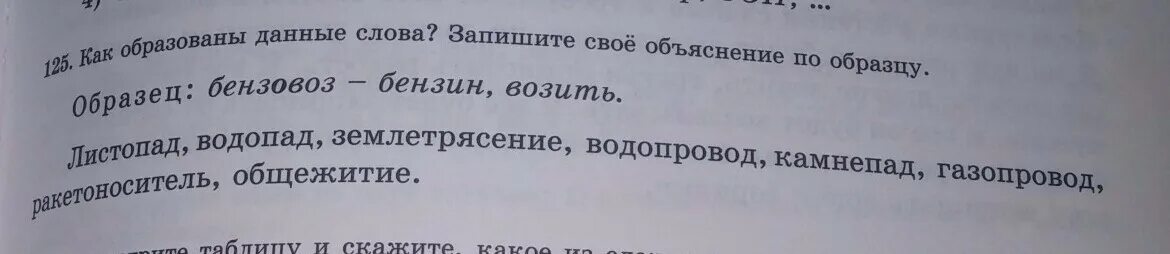 Избыток из 18 предложения запиши свое объяснение. Выдели корень в слове камнепад. Как образованы данные слова.запишите свое объяснение по образцу. Упражнение 125. Как образовано слово листопад.