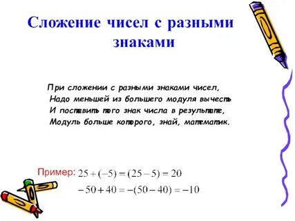 Сложение рациональных чисел с разными знаками