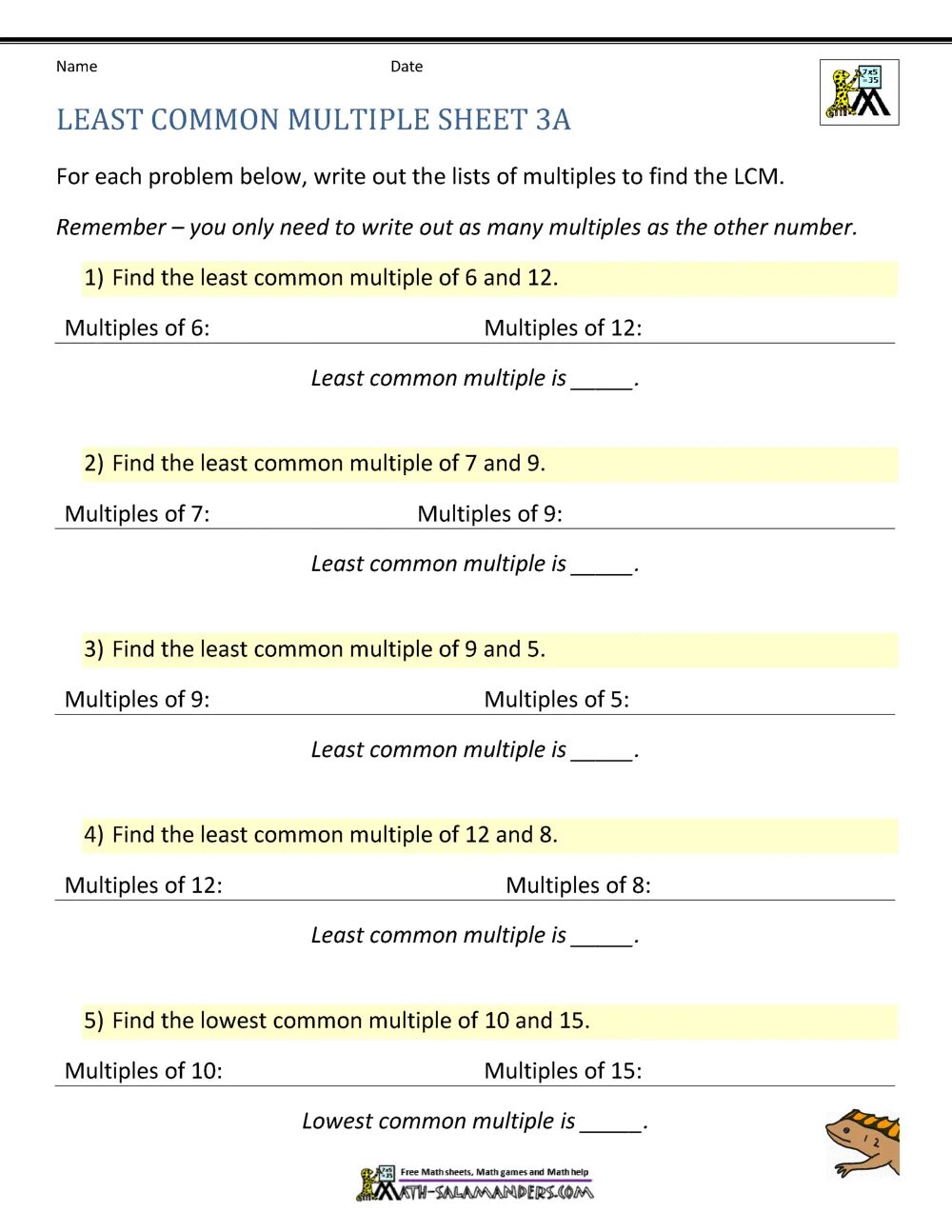 It was the least common. Common multiple worksheet. least common multiple. lowest common multiple (lcm). lcm worksheets.