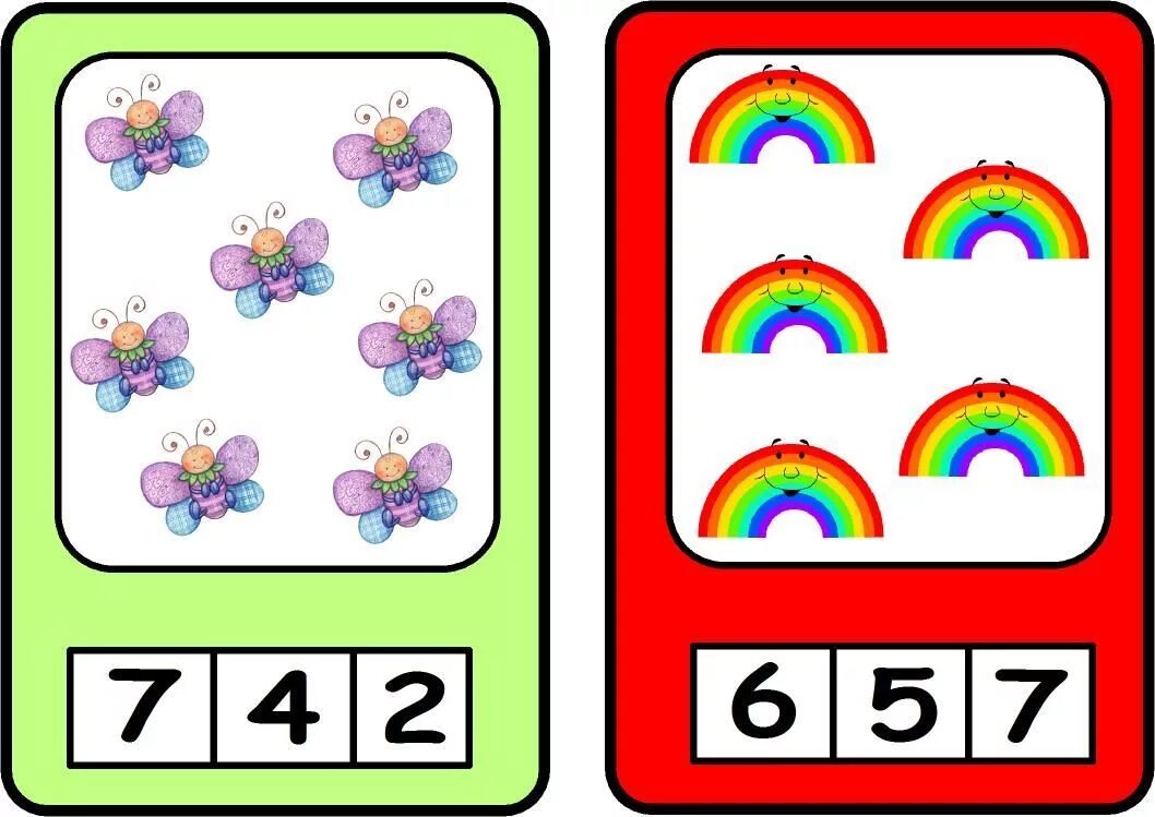 Математические карточки для детей. Математические карточки для дошкольников. Карточки с числами и предметами. Соотнесение количества предметов с цифрой.