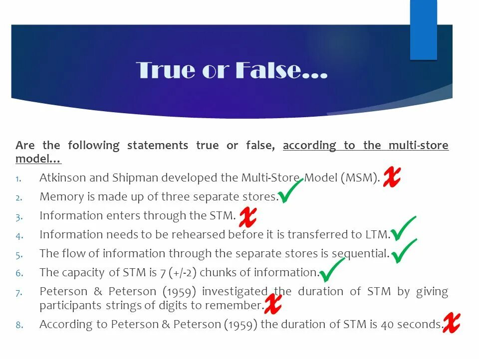 Choose true false statements