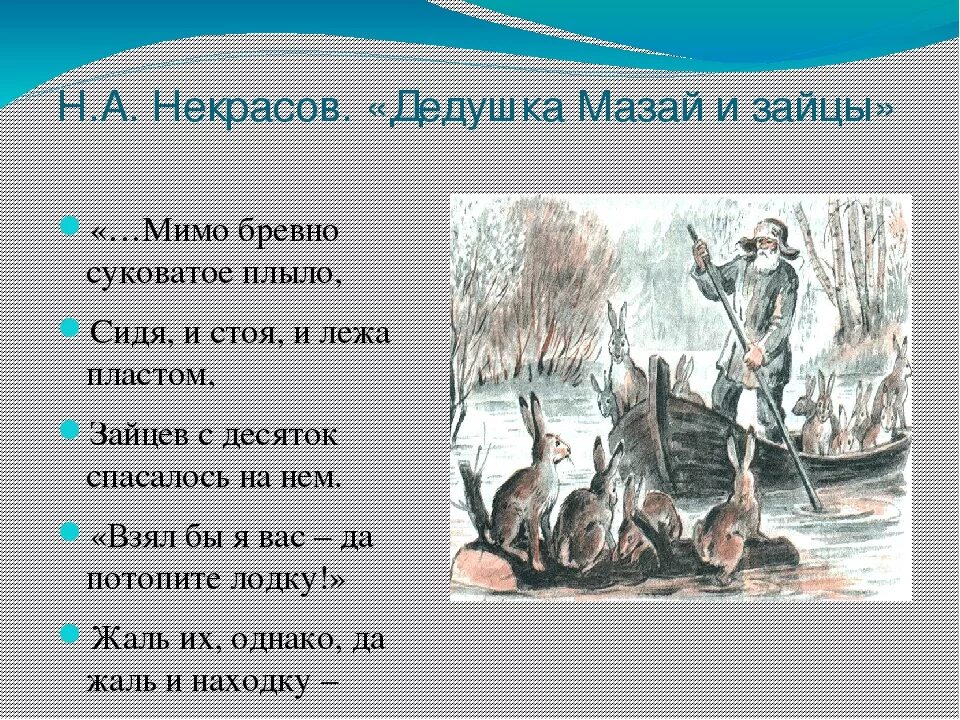 Стихотворение н Некрасова дедушка Мазай и зайцы. Дедушка Мазай н. а. Некрасова. Стих деда мазая и зайцев