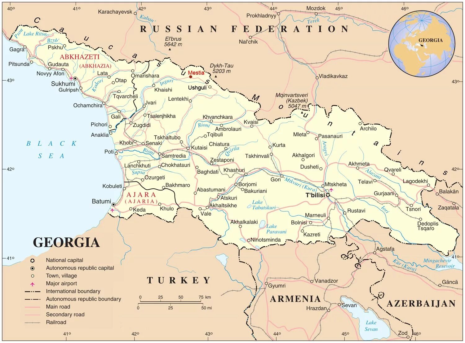Границы Грузии на карте. Физическая карта Грузии. Политическая карта Грузии. Географическая карта Грузии.