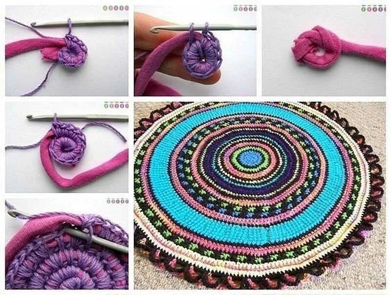 Из старых футболок крючком для начинающих. Из старых футболок крючком для начинающих. Из старых футболок крючком для начинающих. Из старых футболок крючком для начинающих. Коврик из футболок крючком.