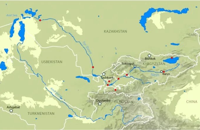 Реки Амударья и Сырдарья на карте. Бассейн реки Амударья.