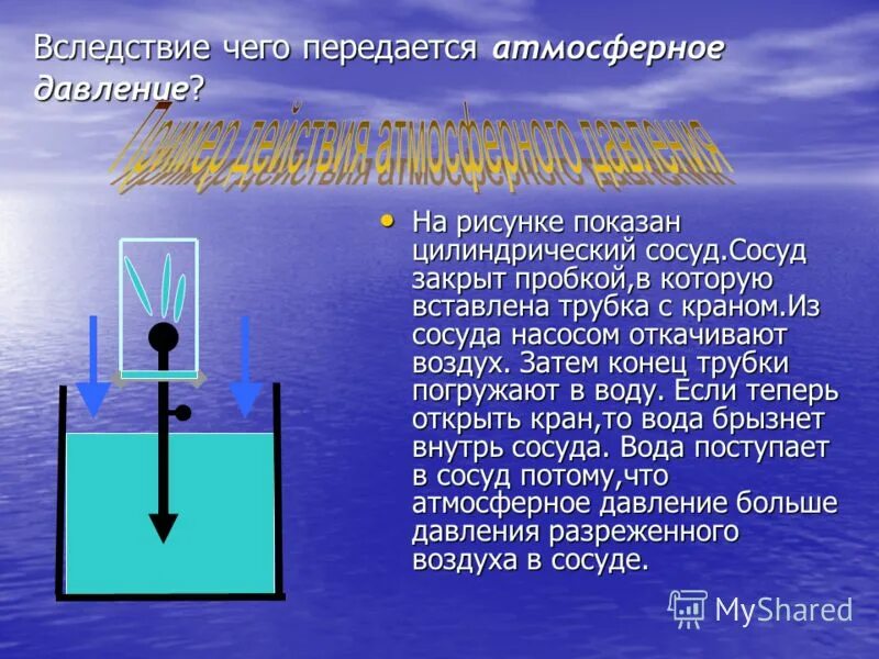 Почему при откачивании воздуха вода. Атмосферное давление в жидкости. Давление жидкости в сосуде. Атмосферное давление в сосуде. Атмосферное давление в воде.