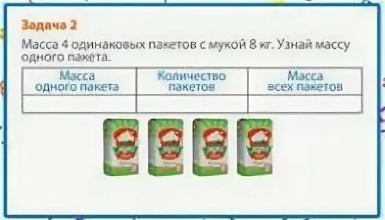 В 4 одинаковых по массе пакетах 28