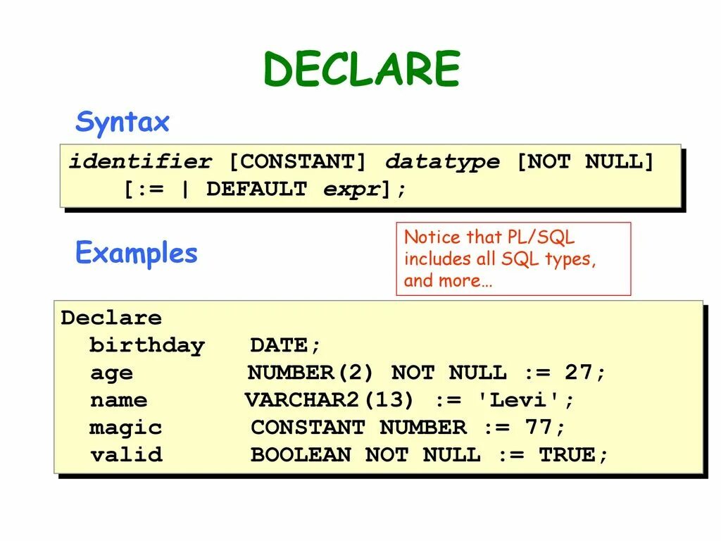 Declare table. Declare table